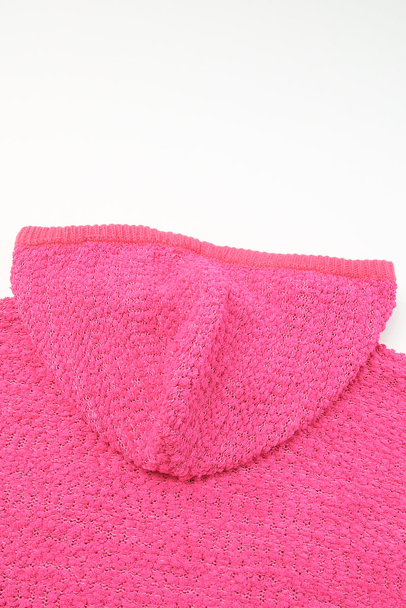 Rose Loose Popcorn Textured Hooded Sweater