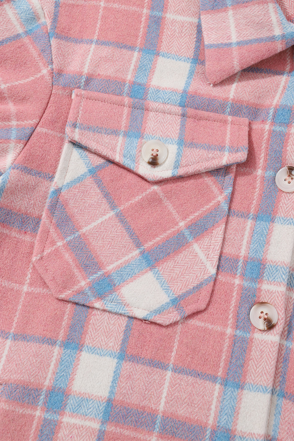 Pink Plaid Flap Pocket Flannel Shacket