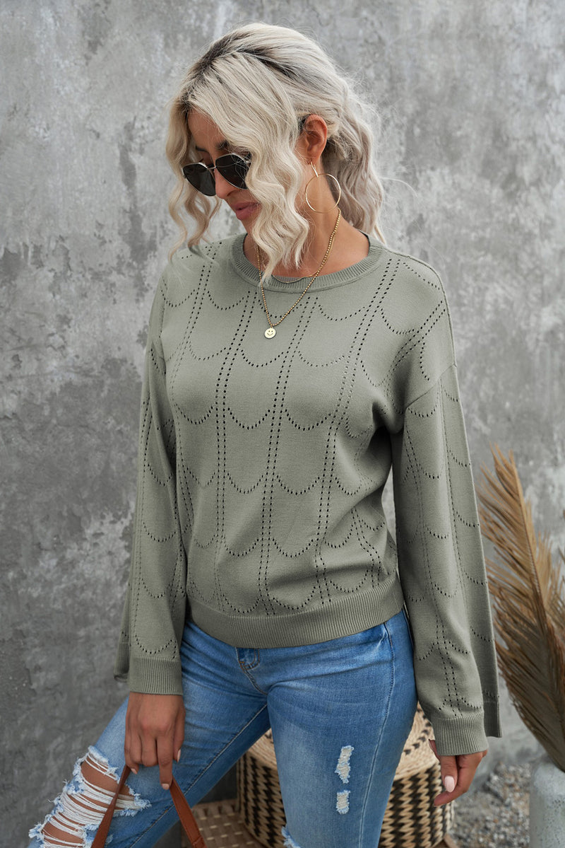 Beige Flare Sleeve Texture Knit Sweater