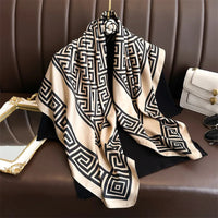 New Fashion Luxury Printing 90*90CM Women Scarf Satin Twill Square Big Shawl Elegant Headscarf Beach Sun Protection Bandana