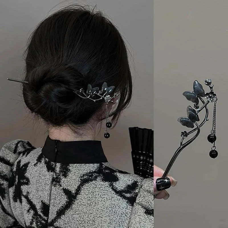 2024 New Chinese Style Butterfly Flower Tassel Hair Stick for Women Vintage Metal Hanfu Chopstick Hair Sticks Hair Accessories