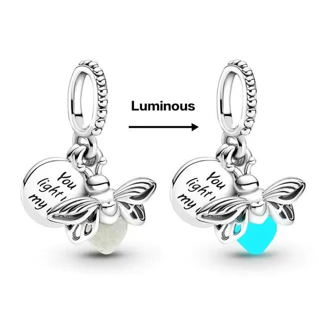 Luminous Firefly 925 Sterling Silver Charm Beads fit Original Pandora Charms Bracelet Necklace Silver Jewelry Making DIY Gift