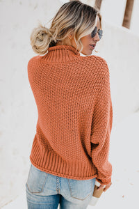 Orange Oversized Chunky Batwing Long Sleeve Turtleneck Sweater