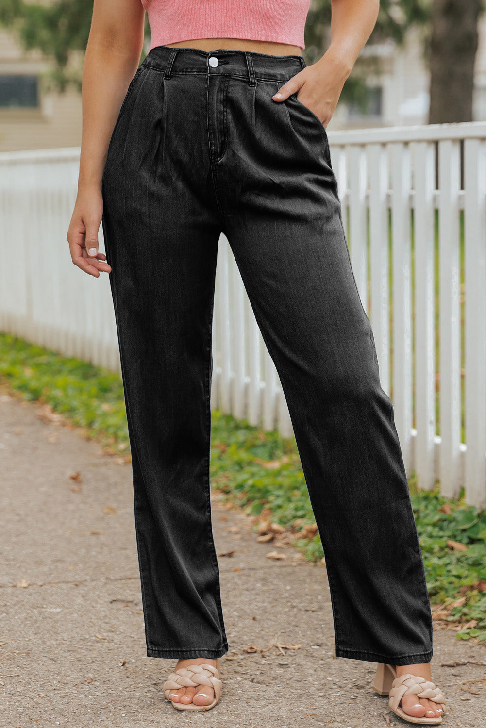 Black Tencel Wide Leg Soft Denim Pants