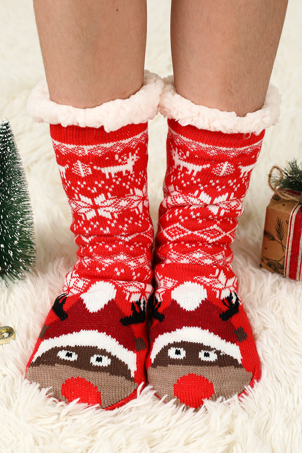 Fiery Red Christmas Flake Thermal Socks