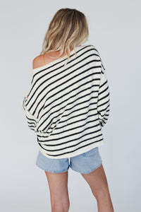 Black Striped Drop Shoulder Oversized Sweater