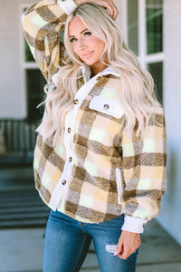 Khaki Plaid Sherpa Flap Pocket Shacket