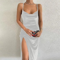 Europe and the United States Women's Fashion 2024 New Spring and Summer Fashion Sexy Slim Slit Halter Dress Woman