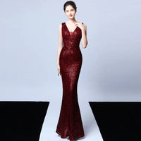 DEERVEADO Elegant V Neck Sequin Evening Dress Long 2023 New Women Mermaid Formal Dress Party Gown Bodycon Maxi Prom Dress