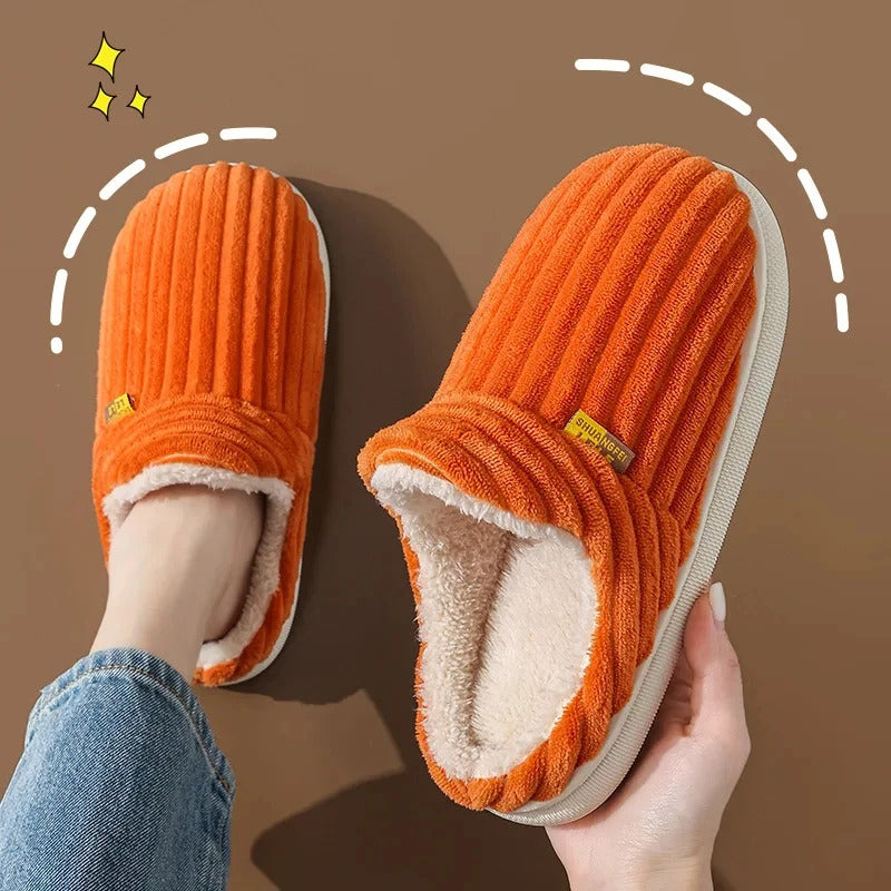 Evshine Women Fur Plush Slippers Men Winter Furry Fashion Warm Ankles Plush Cozy Slides For Home Indoor Soft Sole Cotton Shoes