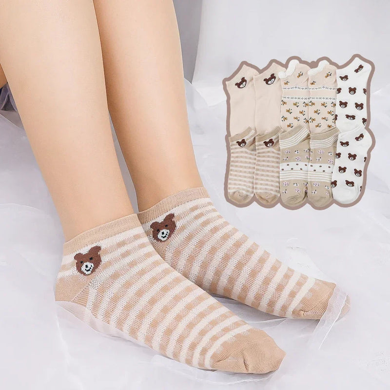 1-5Pairs Cotton Short Sock Cartoon 3D Cat Puppy Dog Animal Socks Harajuku Kawaii Women Girls Anklet Socks Breathable Casual Sox