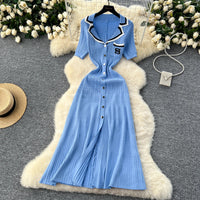 Elegant Turn-down Collar embroidery Single Breasted Knit Bodycon Dress Slim Fashion Sweater Vestido Sexy Women Winter Clothing