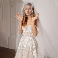 Luxe Shimmer Tulle Off Shoulder Wedding Dress with Embroidered 3D Flowers Sweetheart Puffy Lace Up Customized Bridal Gowns