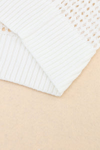 White Hollow Out Knitted Loose Fit V Neck Sweater