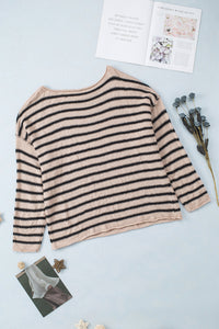 Striped Print Dropped Shoulder Loose Sleeve Sweater