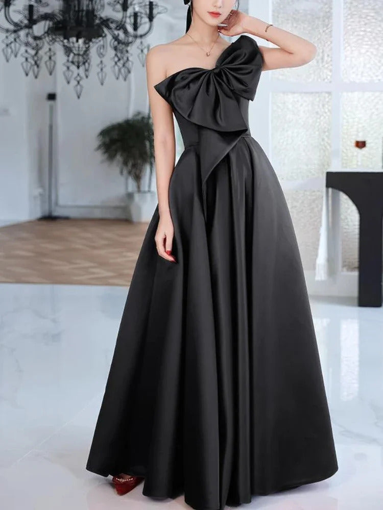 Customized Elegant Temperament Prom Vestidos Bow Draped One-shoulder Strapless Cross Lace Up Graduation Dress Trendy Party Eveni