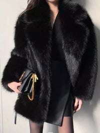 Lautaro Autumn Winter Oversized Loose Casual Luxury Soft Thick Warm Hairy Faux Fox Fur Coat Women Long Sleeve Fluffy Jacket 2024