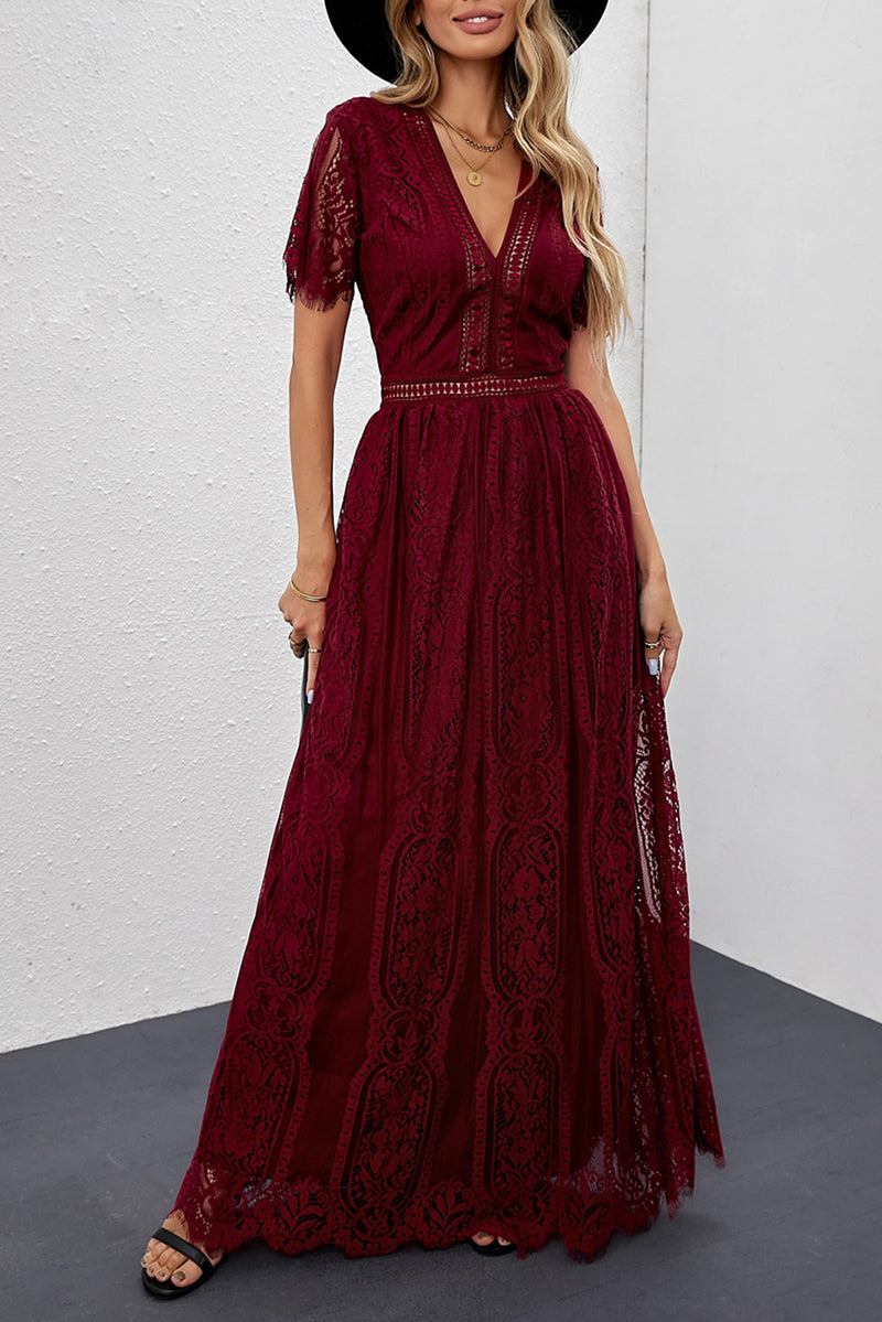 Fiery Red Blue Fill Your Heart Lace Maxi Dress