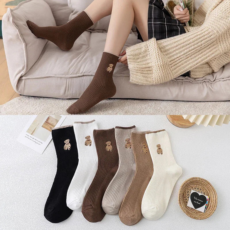 5 Pairs Bear Embroidery Low Cut Ankle Socks, Cute Summer Breathable Sports Socks, Women's Socks