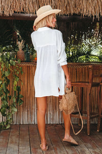 Gray Lightweight Shirt Style Beach Cover Up