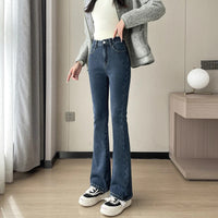 2023 Fashion New Women Warm Plush Flared Jeans Thermal Fleece Loose Denim Pants Female High Waist Urban Straight Flare Trouser