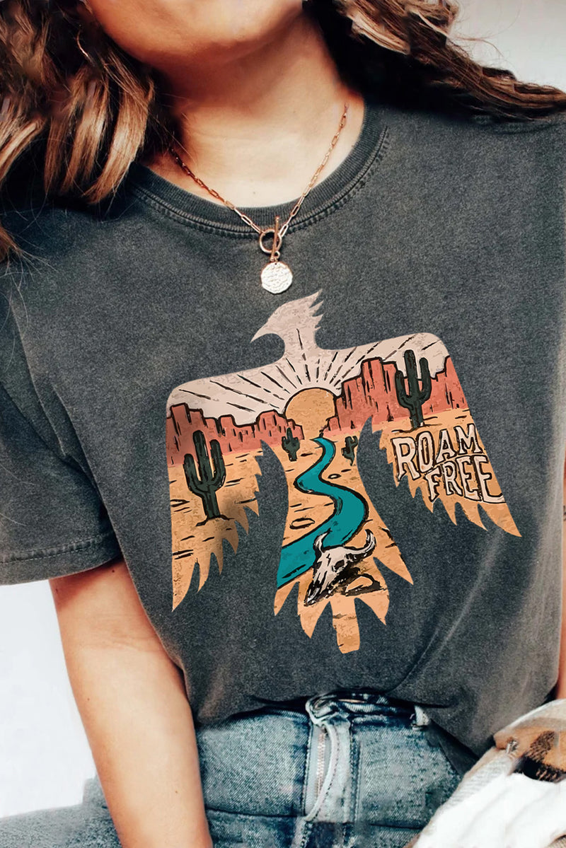 Black Roam Free Desert Bird Graphic Tee