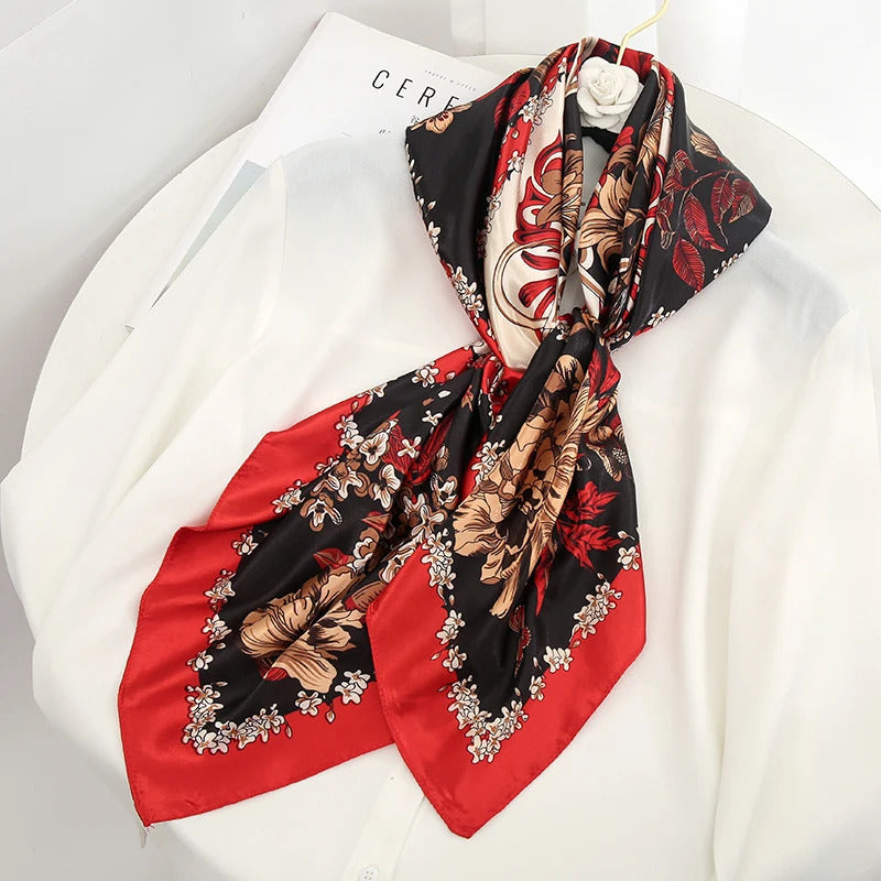 Luxury Brand Silk Satin Square Scarf Women Hijab Bandana Muslim Headscarves Shawl Wrap Ladies Headband Neckerchief Foulard 90cm