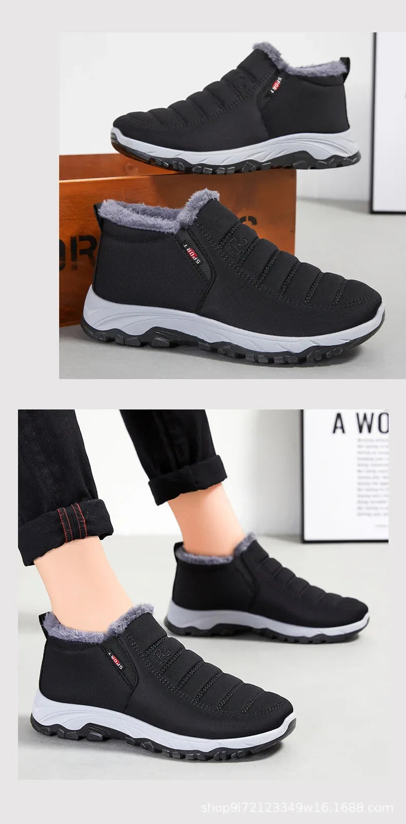 Women's Fleece Lined Snow Boots, Winter Warm Waterproof Slip on Ankle Boots, Thermal Outdoor Short Boots