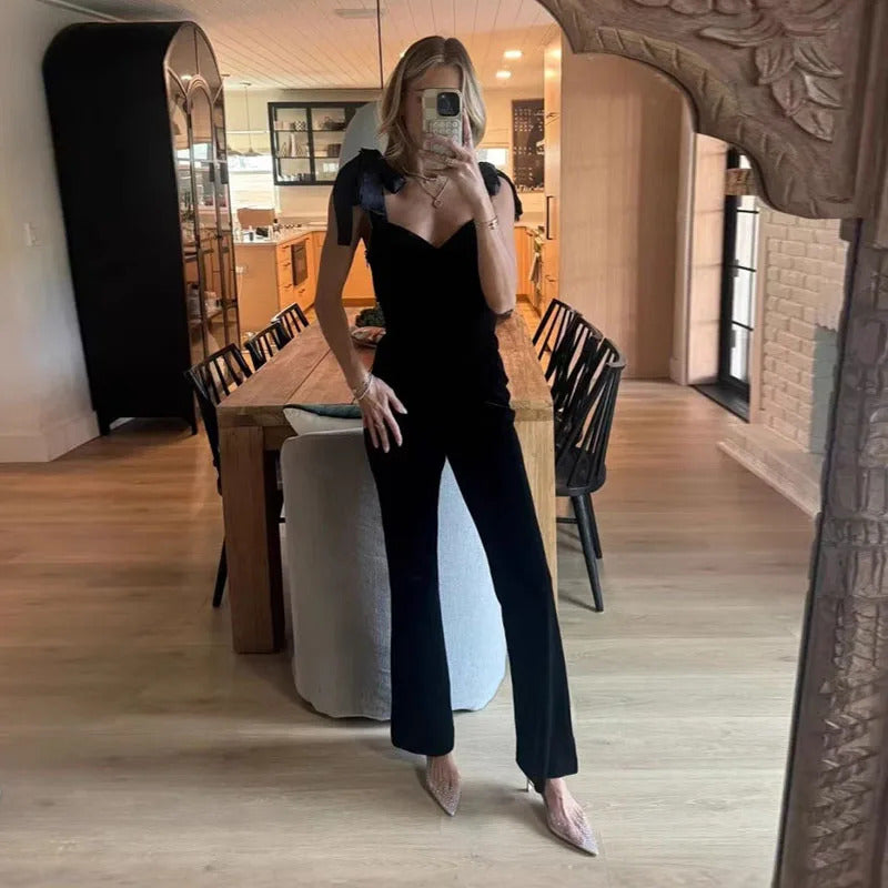 Velvet Jumpsuits Women Casual Slim Sleeveless Lace Up Backless Siamese Female Fashion Chic High Waist Solid Streetwears Lady