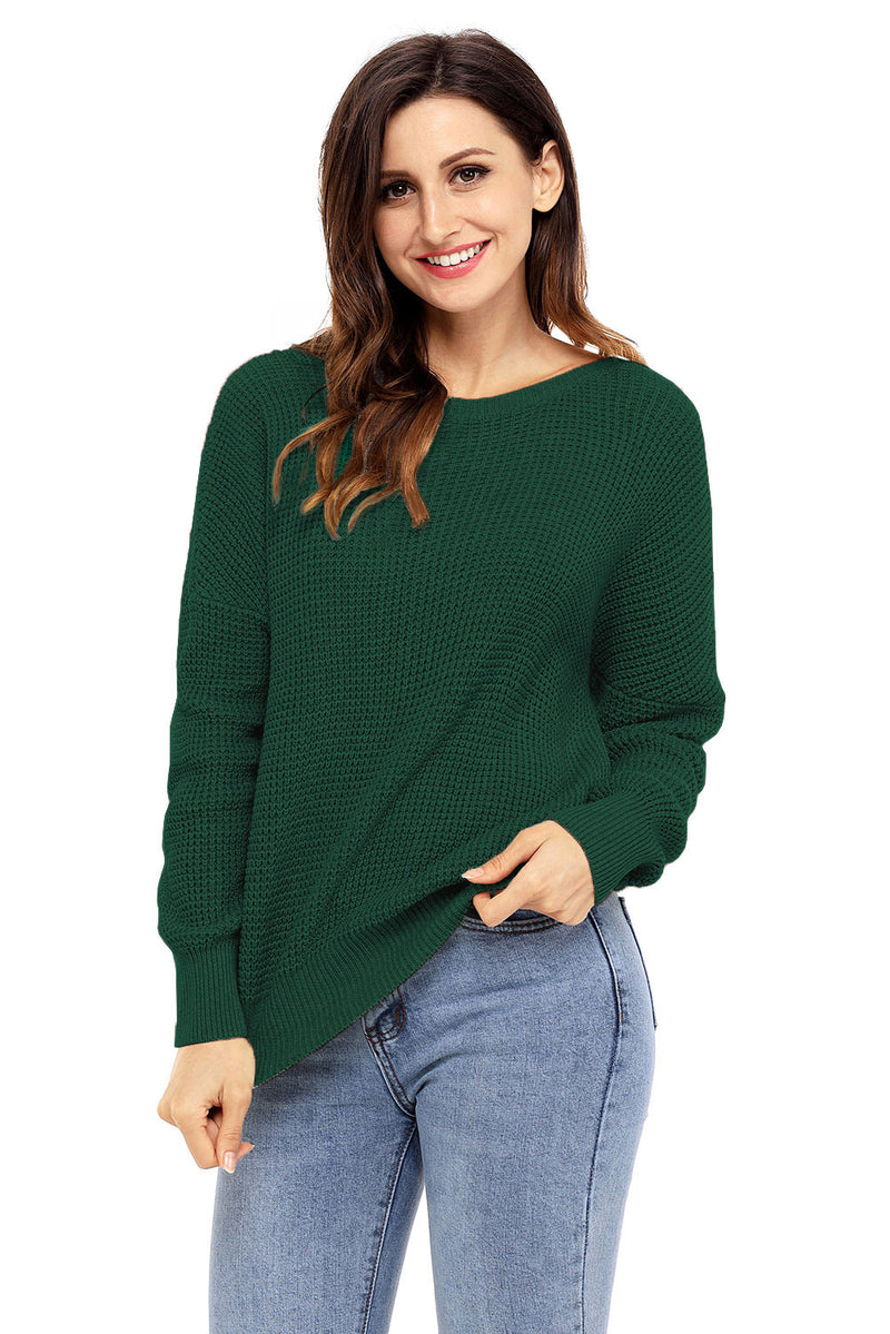 Green Cross Back Hollow-out Sweater