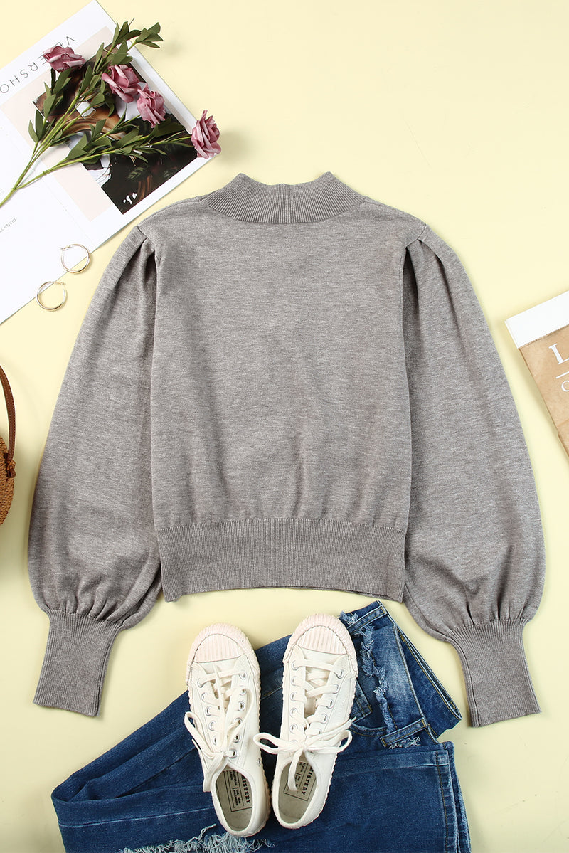 Gray Mock Neck Keyhole Sweater