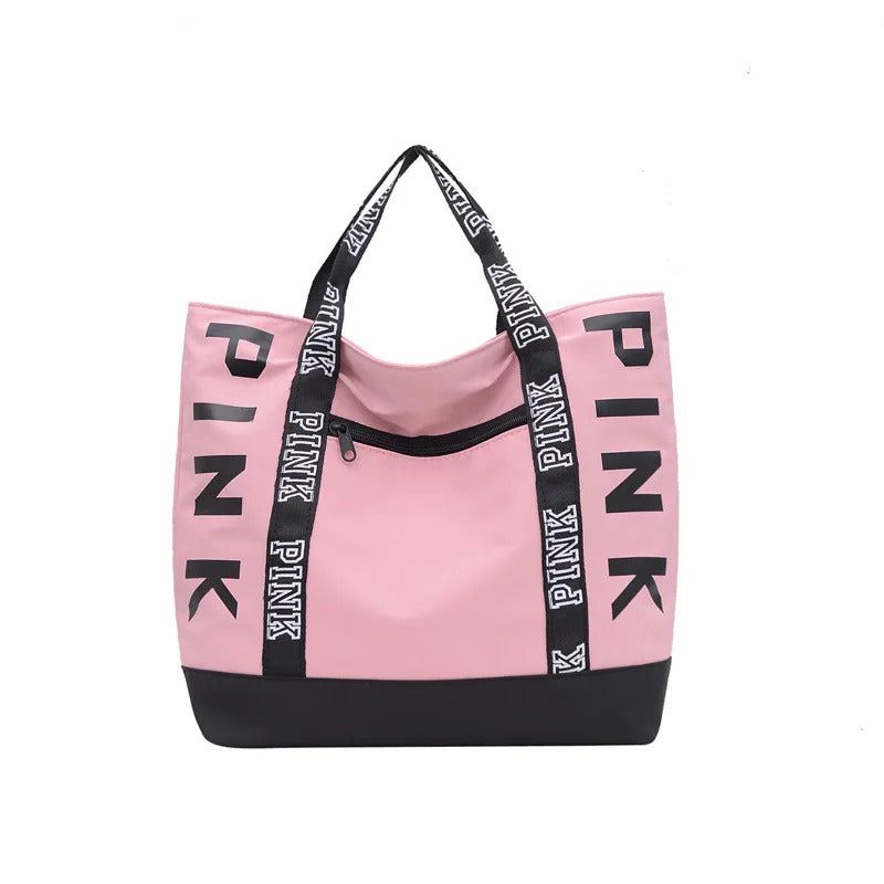 Sports Fitness Tote Bag Nylon Fabric Bags Women Handbag Pink Letter Graphic Tote Handbags Woman Shoulder Bags Casual