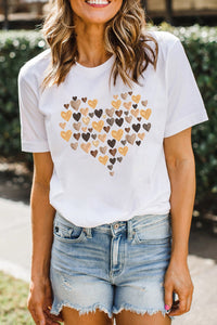 White Valentine's Day Heart Shaped Print Crew Neck Graphic Tee