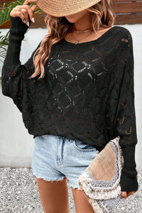 Black Chic Rhombus Knit Dolman Sleeve Sweater