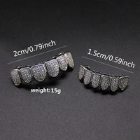 Teeth Grillz Set for Unisex Top Bottom Mouth Silver Color Teeth Grills Tooth Cap Removable Dental Fashion Body Jewelry