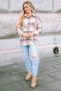 Pink Plaid Button Front Chest Pocket Shacket