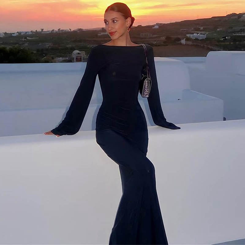 Chic Women Sexy Backless Long Dress Club Party Night Bohemian Beach Holiday Bikini Cover-Ups Dress Sun Protection Bodycon