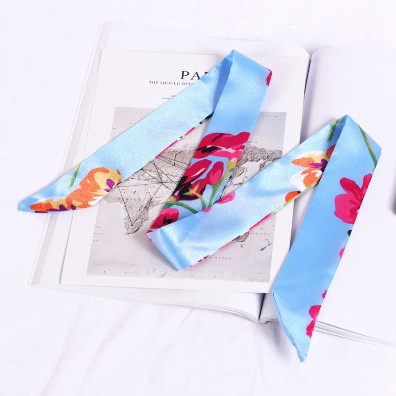 New Print Flower Small Scarf for Women Handle Bag Ribbons Brand Fashion Head Scarf Small Long Skinny Scarves Wholesale Headbands