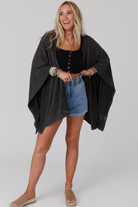 Black Lace Trim Ribbed Oversize Kimono