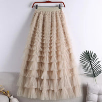 Medium-length Wire Mesh Spliced Cake Skirt 2023 Spring Summer Autumn/winter New Style A- line Long Dress Puffy Dress