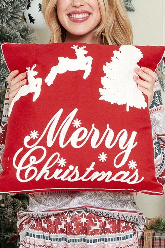 Red Clay Christmas Graphic Color Block Squared Pillow Cover