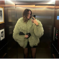 Elegant White Women's Thicken Cropped Faux Fur Coat Casual Long Sleeve Short Loose Fur Jacket Winter Lady Chic Street Outerwears