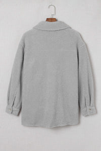 Gray Flap Pockets Button Front Teddy Jacket