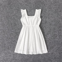 PatPat 100% Cotton Family Matching Outfits White Hollow-Out Floral Embroidered Ruffle Sleeveless Dress for Mom and Me Dresses