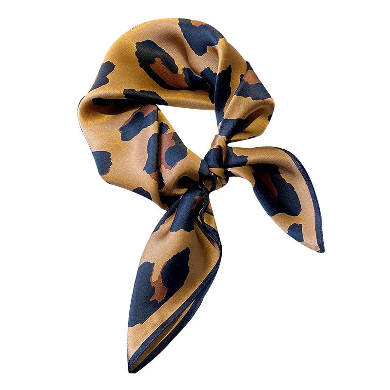 1pcs 70cm Retro Leopard Print Silk Scarf Women Imitation Silk Fashion Versatile Headwear Bag Accessories Clothing Square Scarf