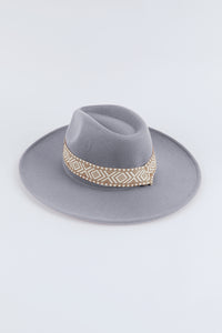 Gray Aztec Embroidery Retro Flat Fedora Hat