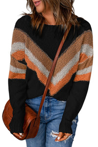 Multicolor Chevron Striped Drop Shoulder Sweater