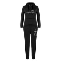 New Fun Heartbeat Line Printed Women's Sweatshirt Suit Hooded Pants Suit Women's Jogging Sweatshirt Two Piece Set