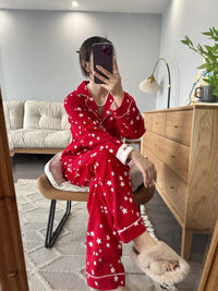 100% Cotton Pajamas for Women Loose Cartoon Long Sleeve Pants Loungewear Women 2 Piece Set Pj Women Outfit Sleepwear Set Pijamas