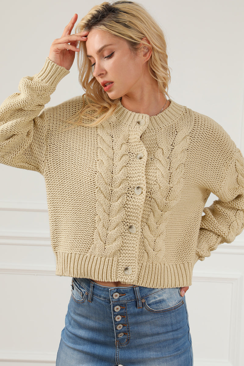 Apricot Cable Knit Buttoned Cardigan